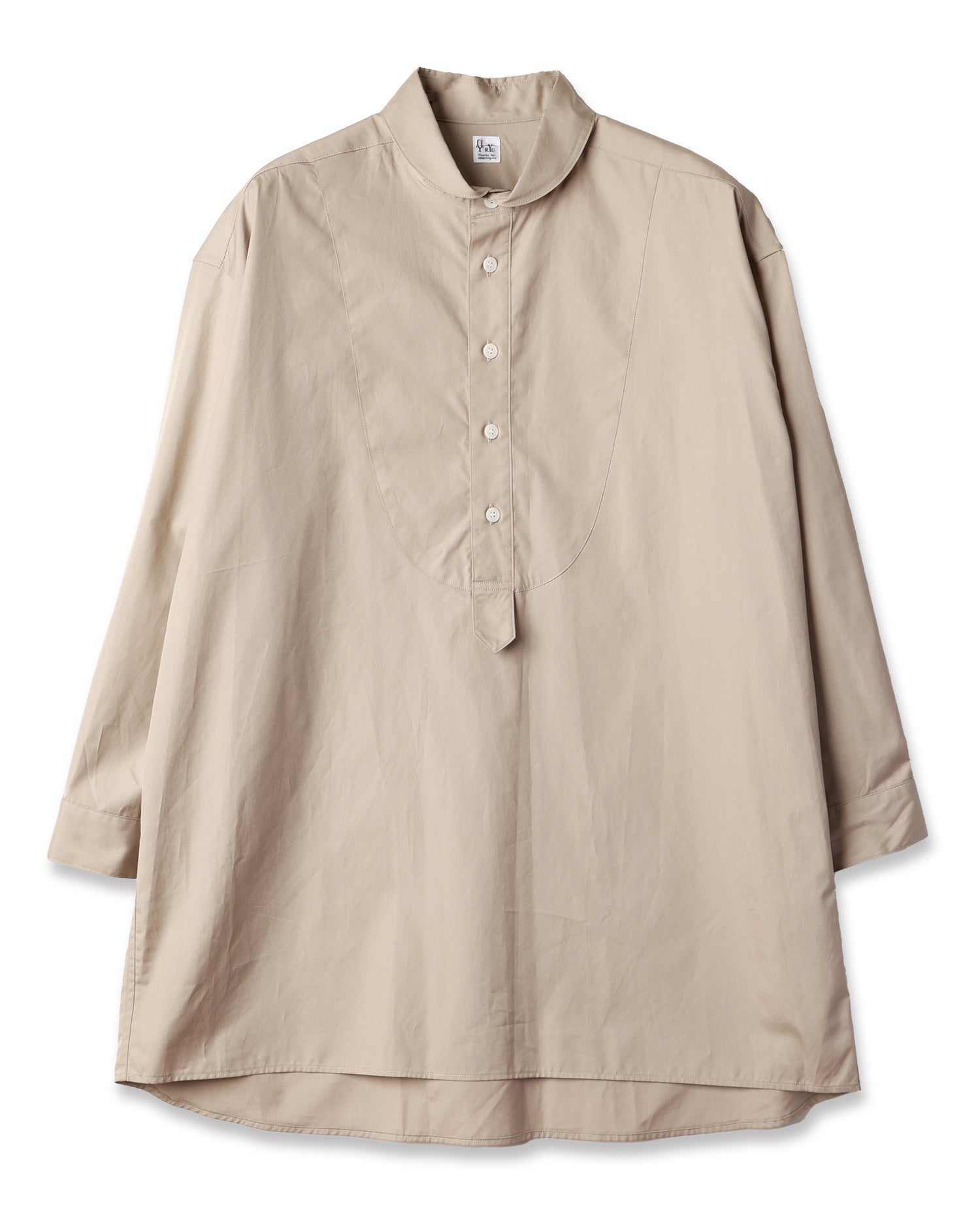 shawl collar over bosom shirt greige