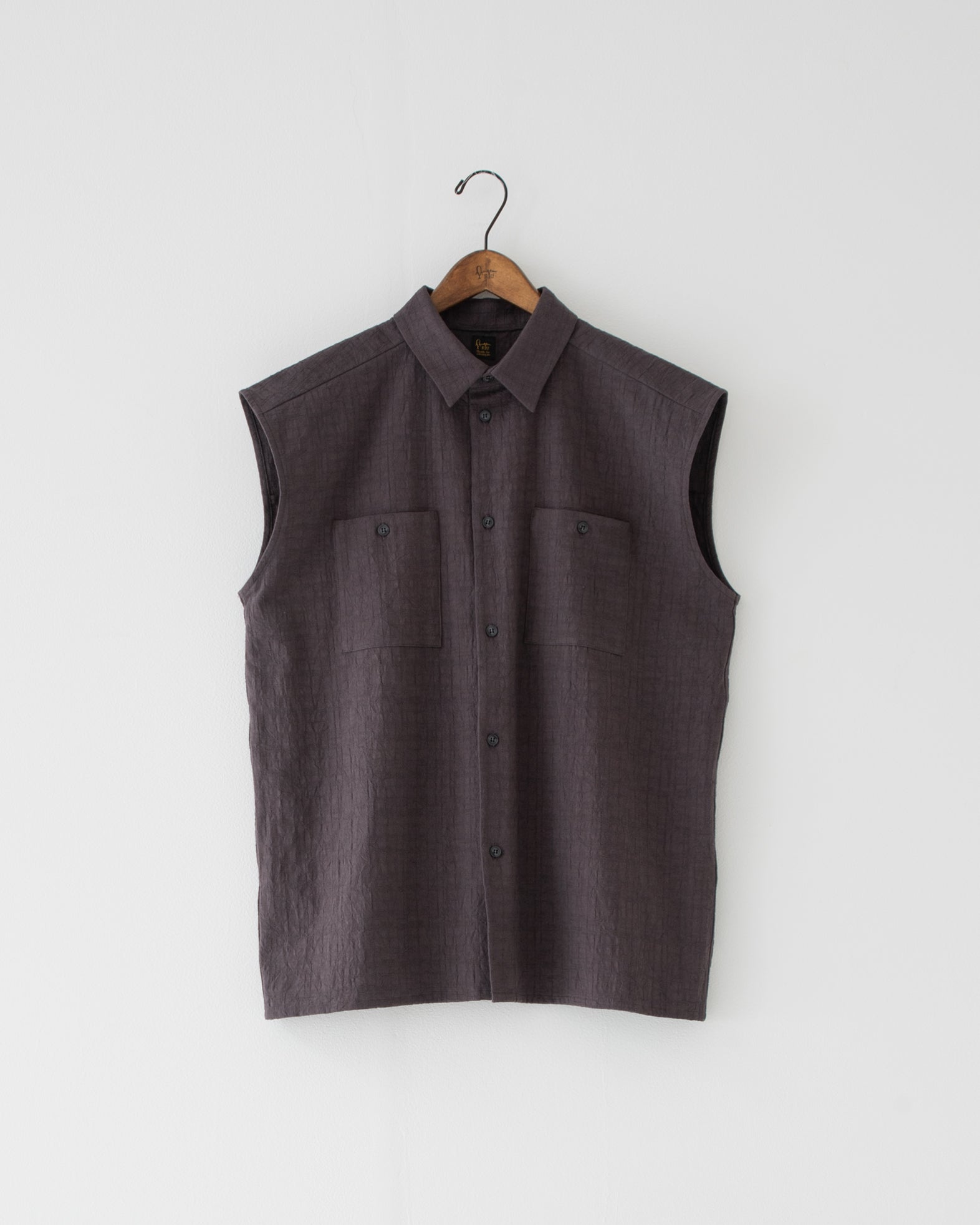 【予約商品】wrinkled effect sleeve-less shirt deep purple