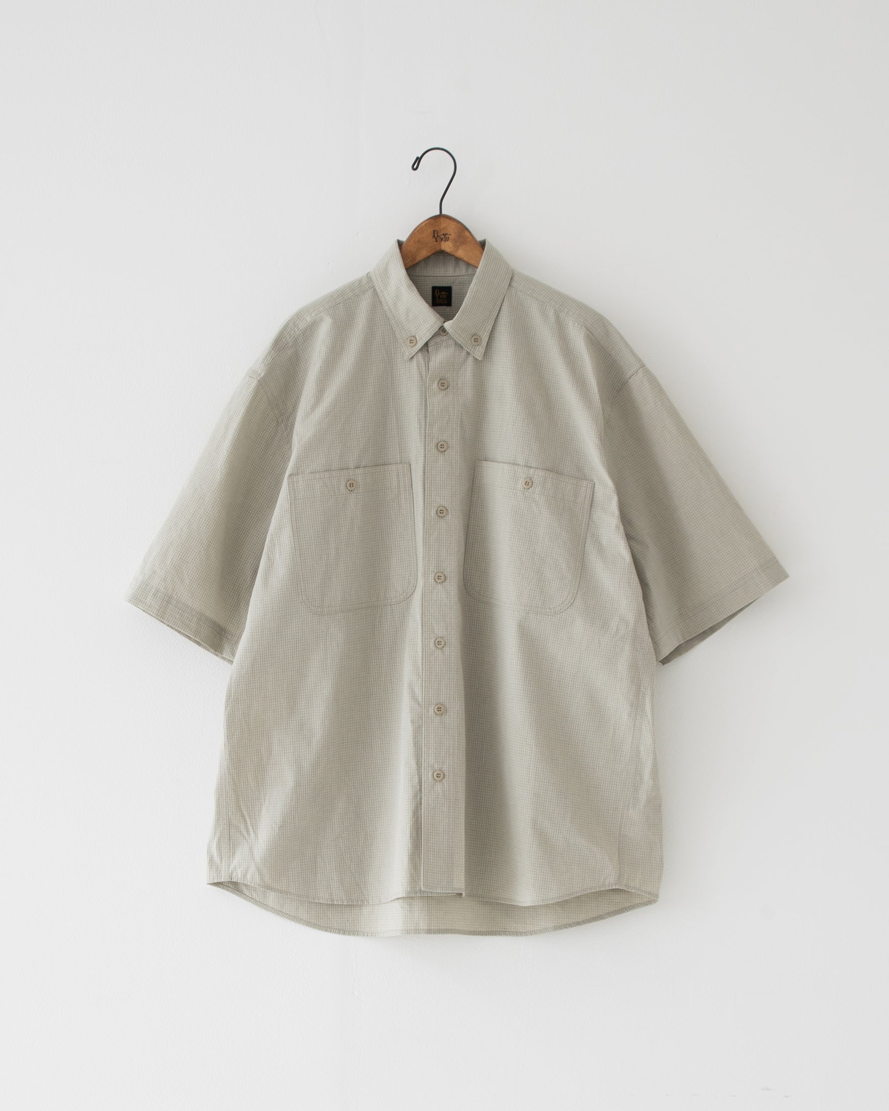 【予約商品】paper-like cotton half-sleeve shirt greige check