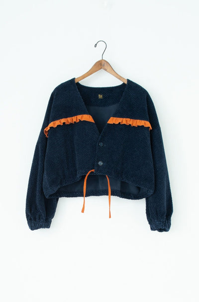 handwork frilled collarless jacket