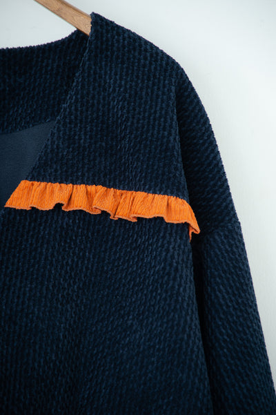 handwork frilled collarless jacket
