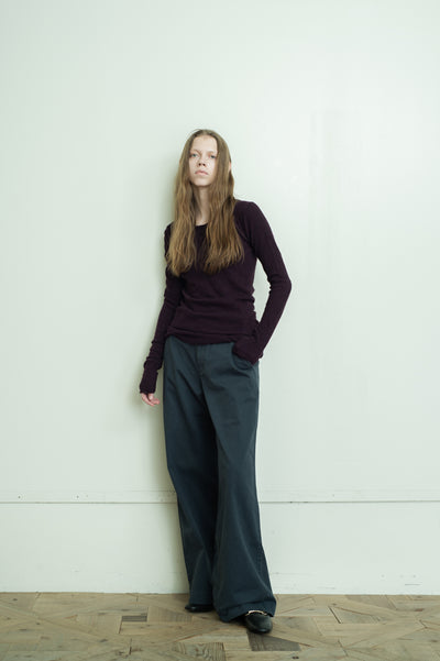 washable wool gauze r-neck knit