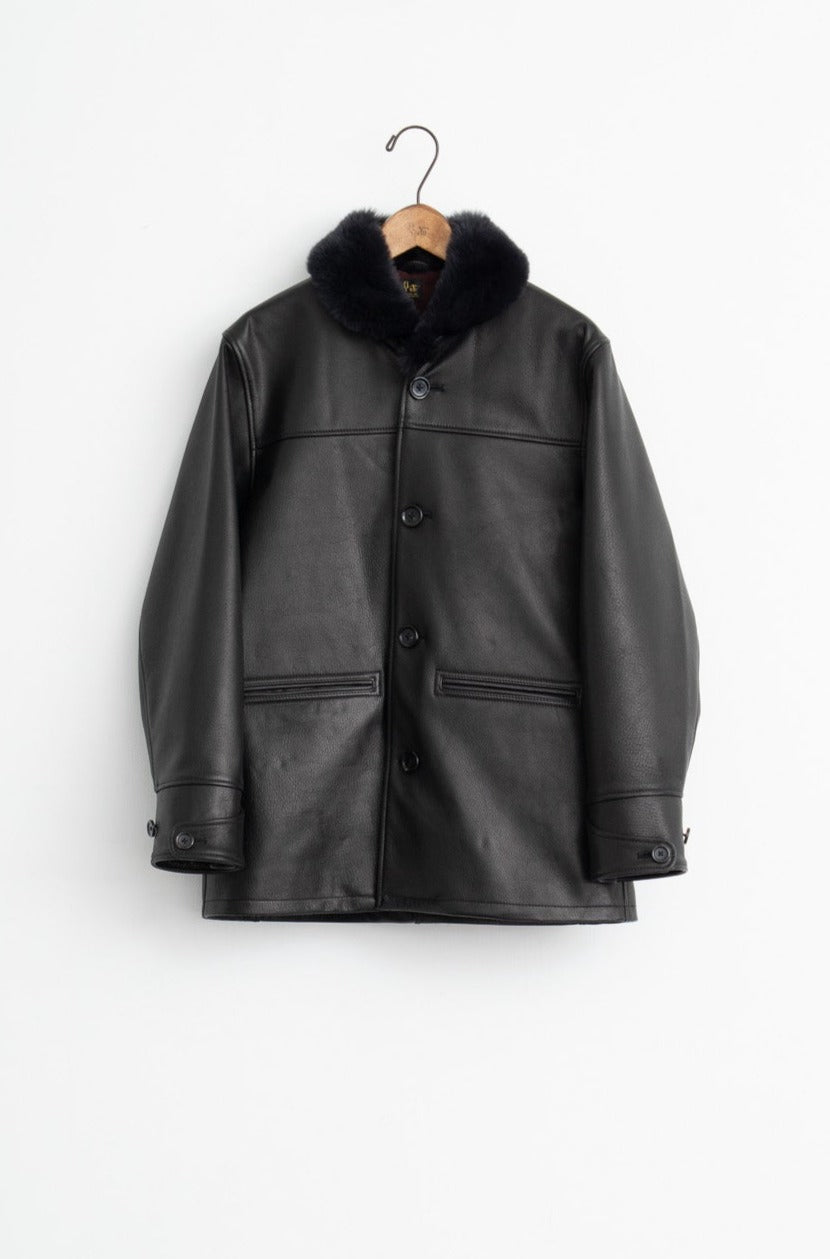 leather half coat with rex