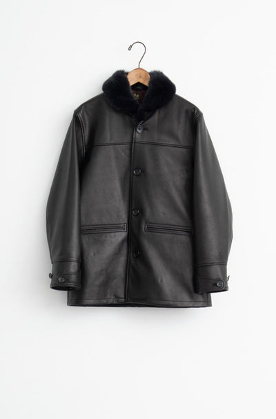 leather half coat with rex