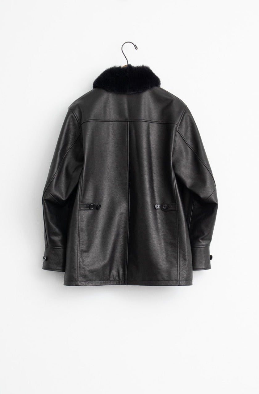 leather half coat with rex