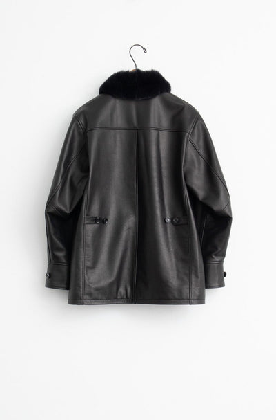 leather half coat with rex