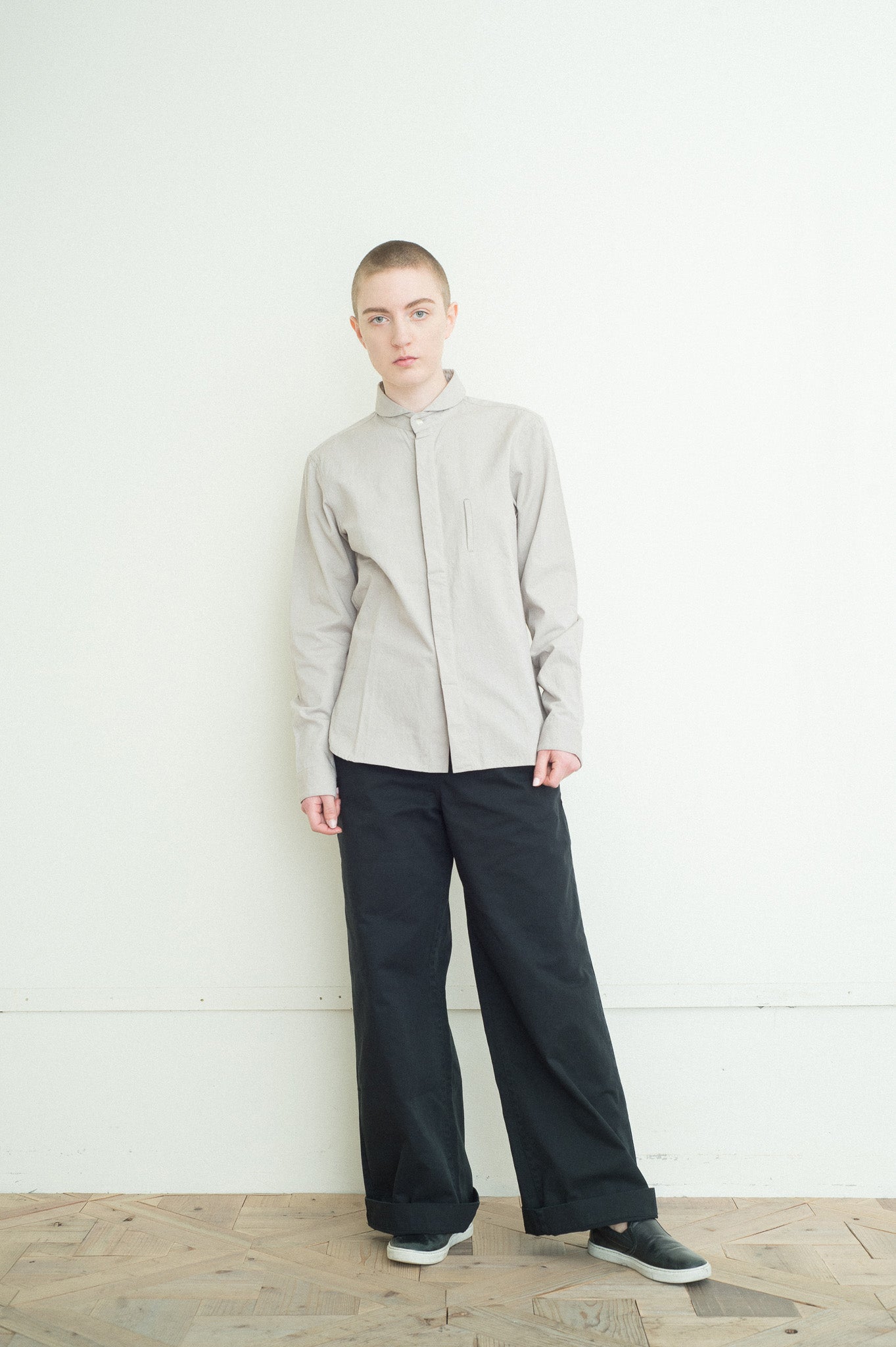 shawl collar shirt gray