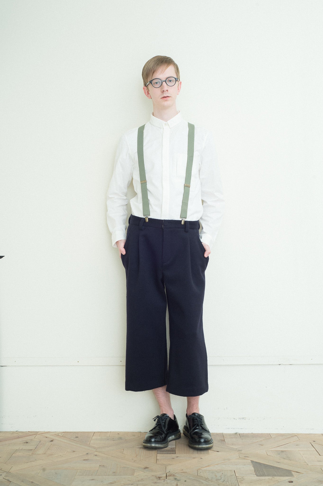 virgin wool bonding pants dark navy