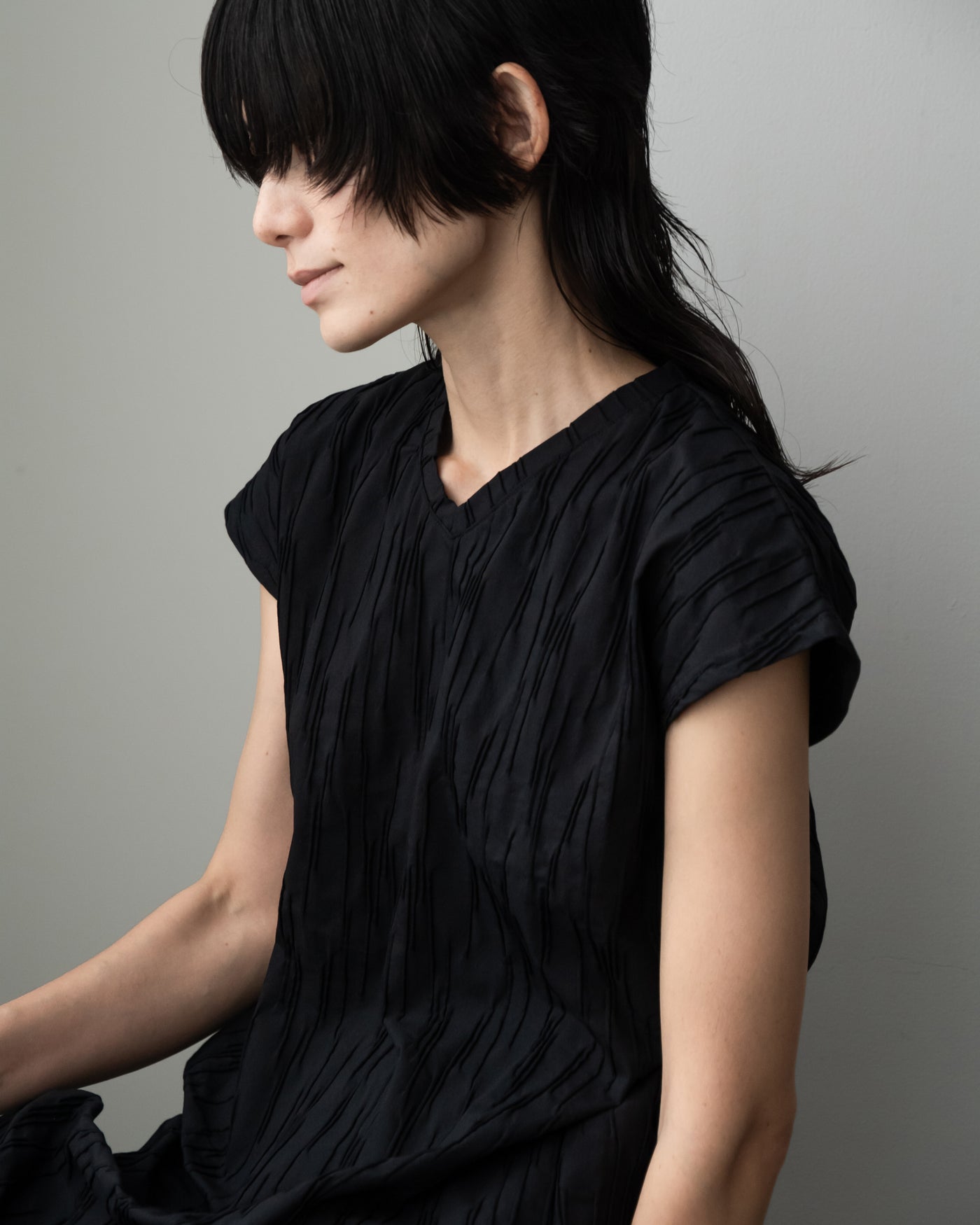 【予約商品】tucked dobby french-sleeve dress