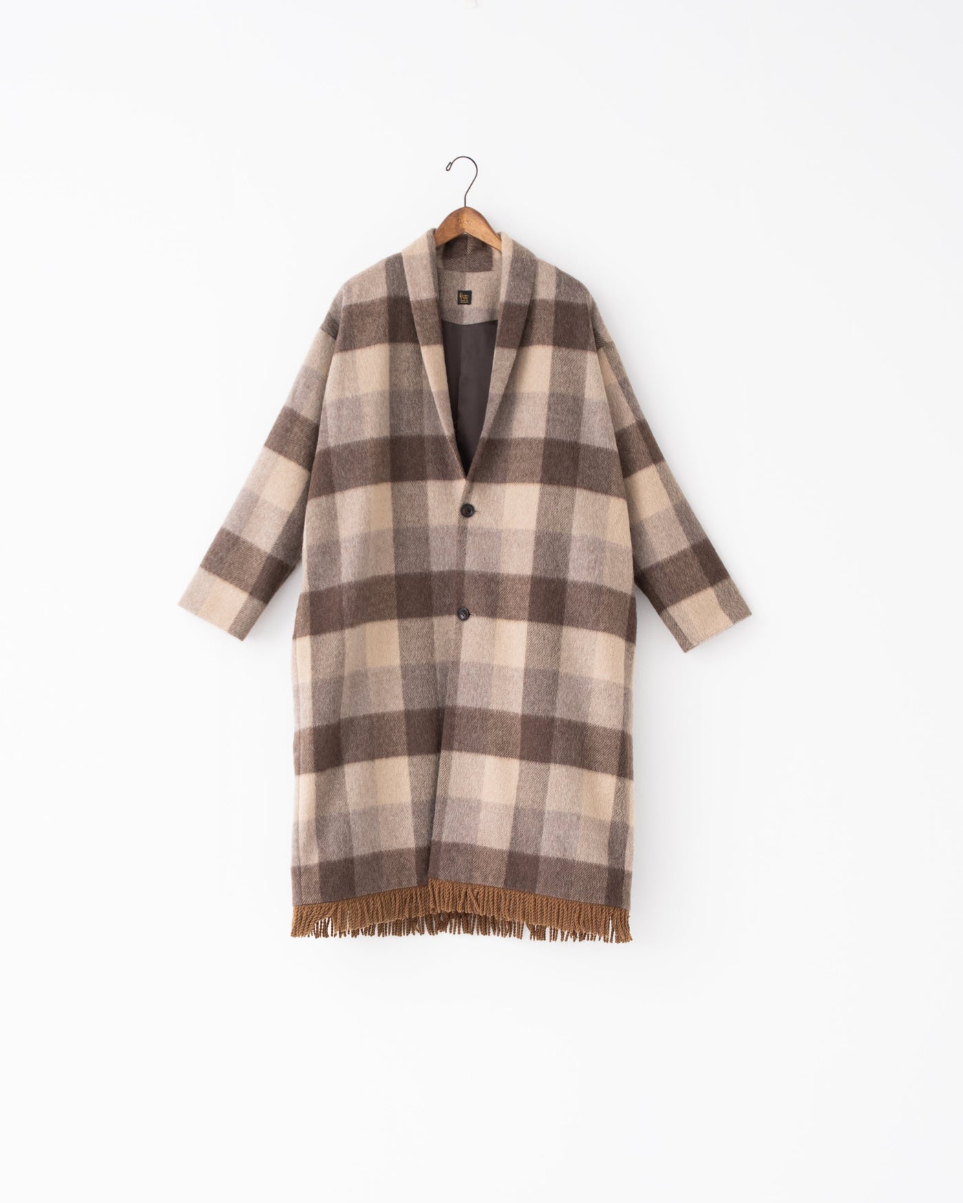 block plaid fringe coat
