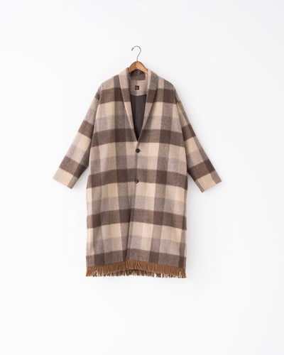block plaid fringe coat