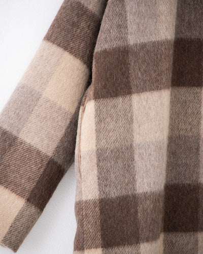 block plaid fringe coat