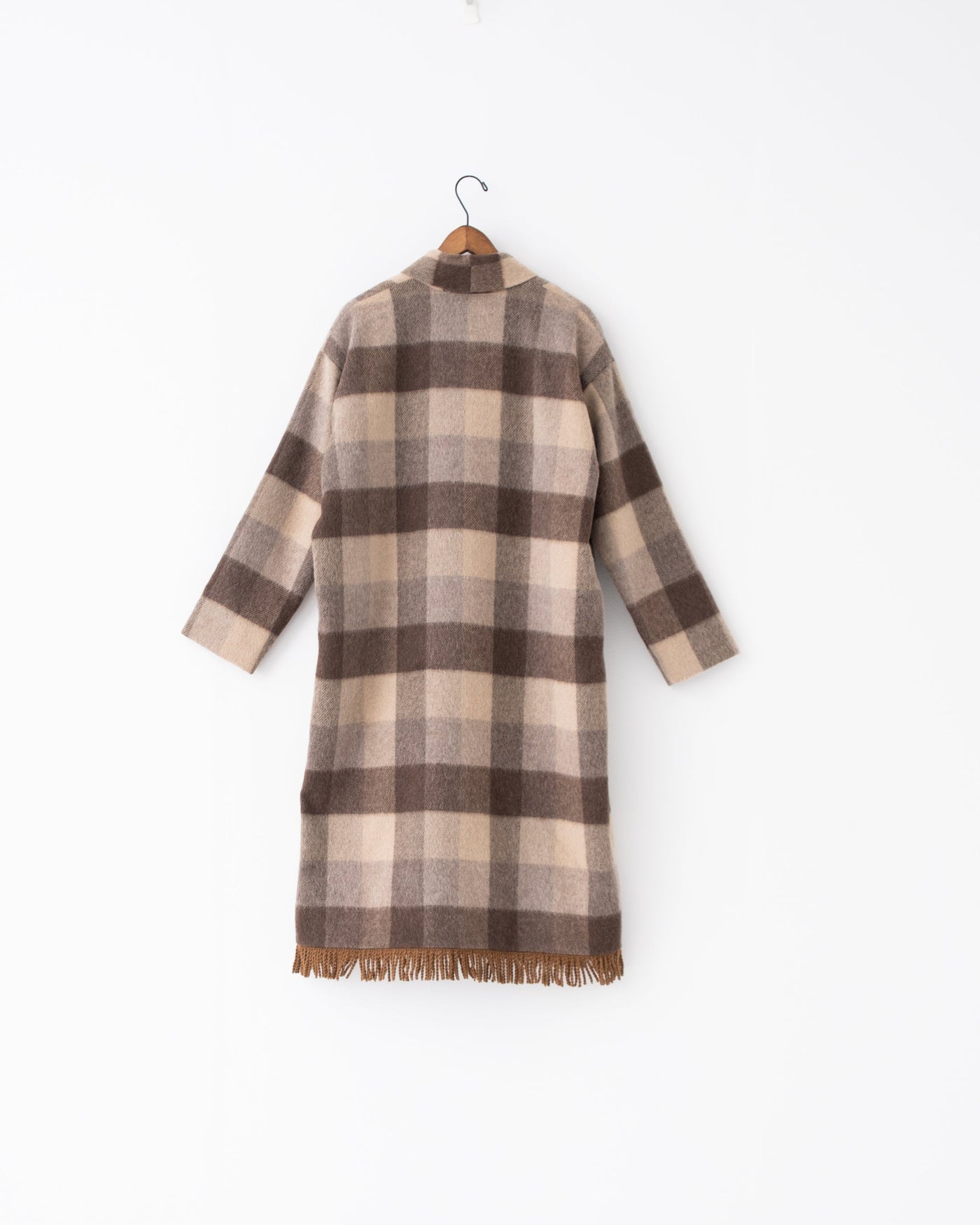 block plaid fringe coat