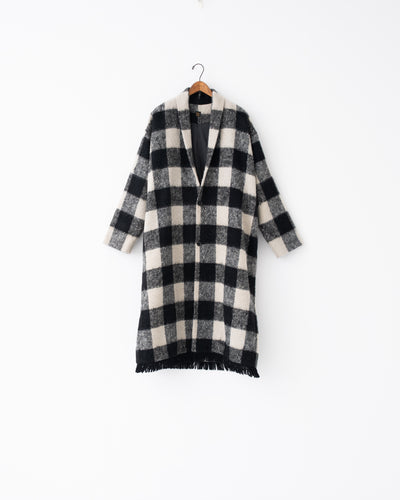 block plaid fringe coat