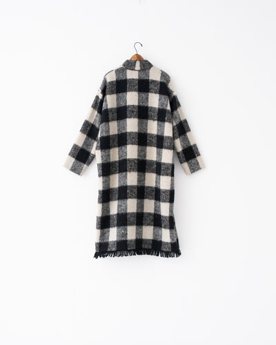 block plaid fringe coat