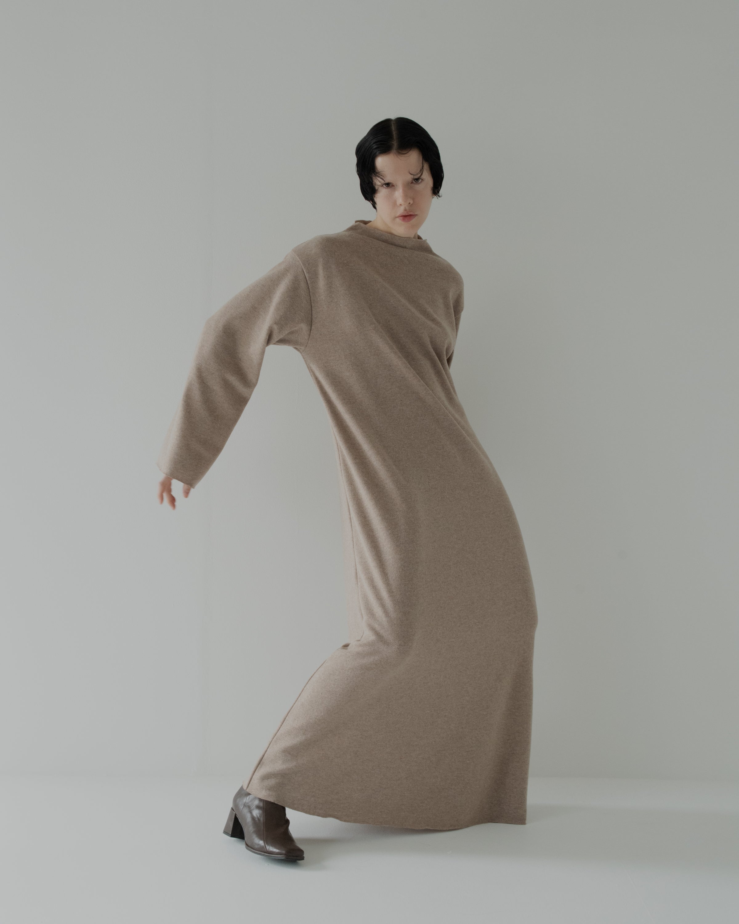 soft wool bottle neck dress mocha