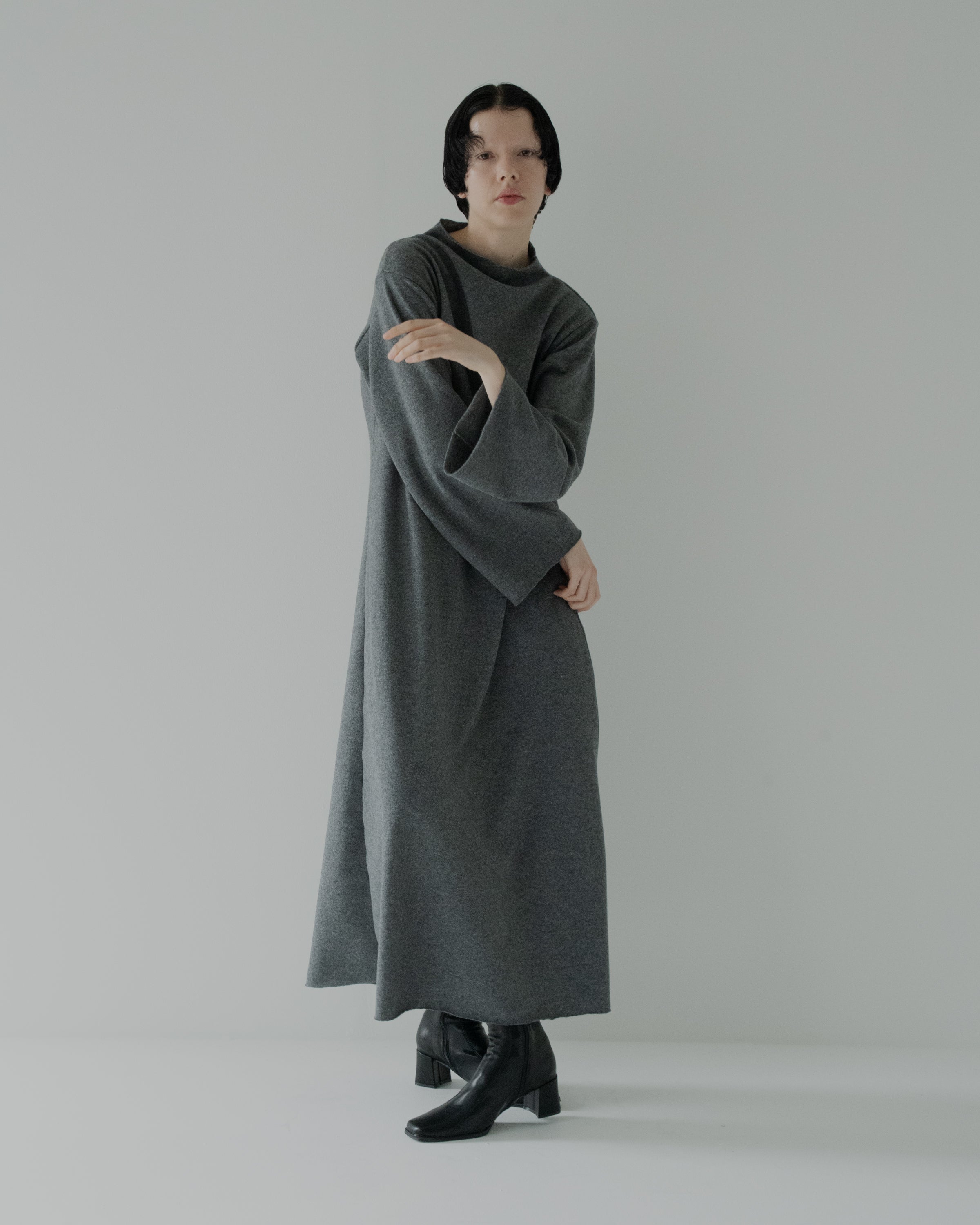 soft wool bottle neck dress charcoal