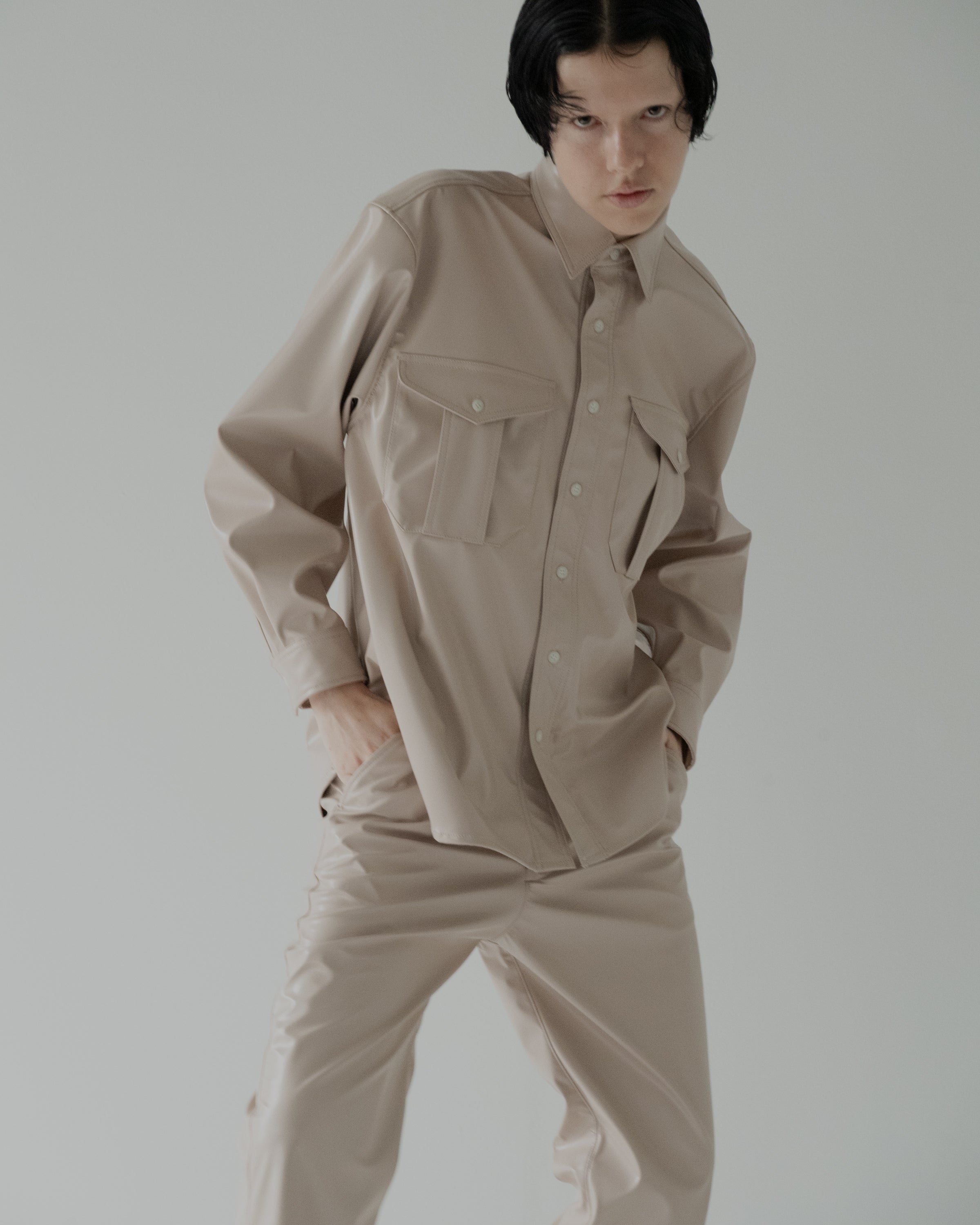 vegan leather long-sleeve shirt smoky pink