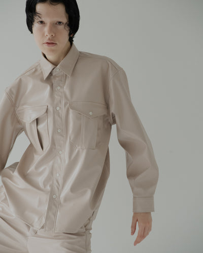 vegan leather long-sleeve shirt