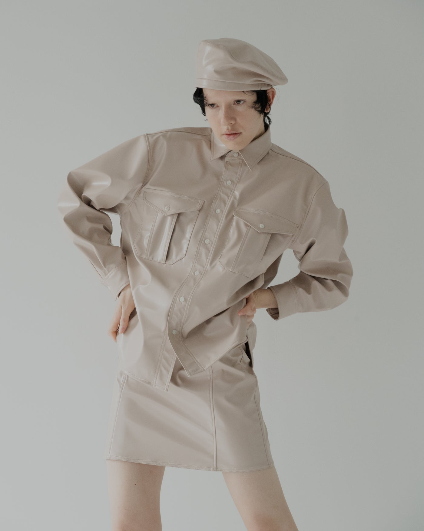 vegan leather long-sleeve shirt