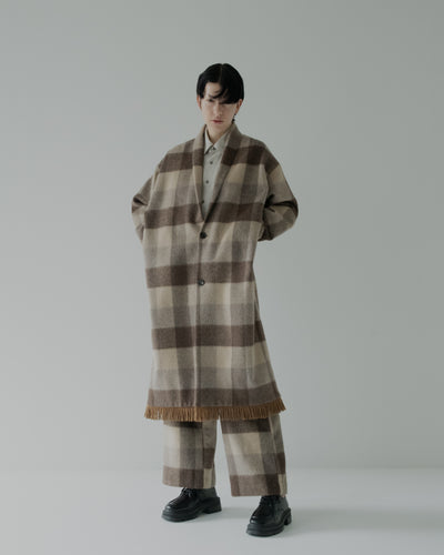 block plaid fringe coat