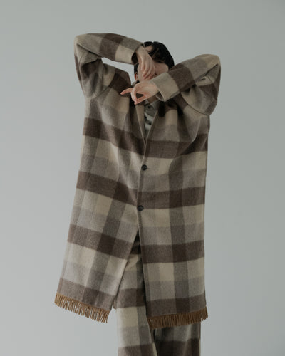 block plaid fringe coat