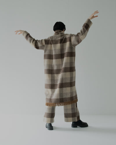block plaid fringe coat