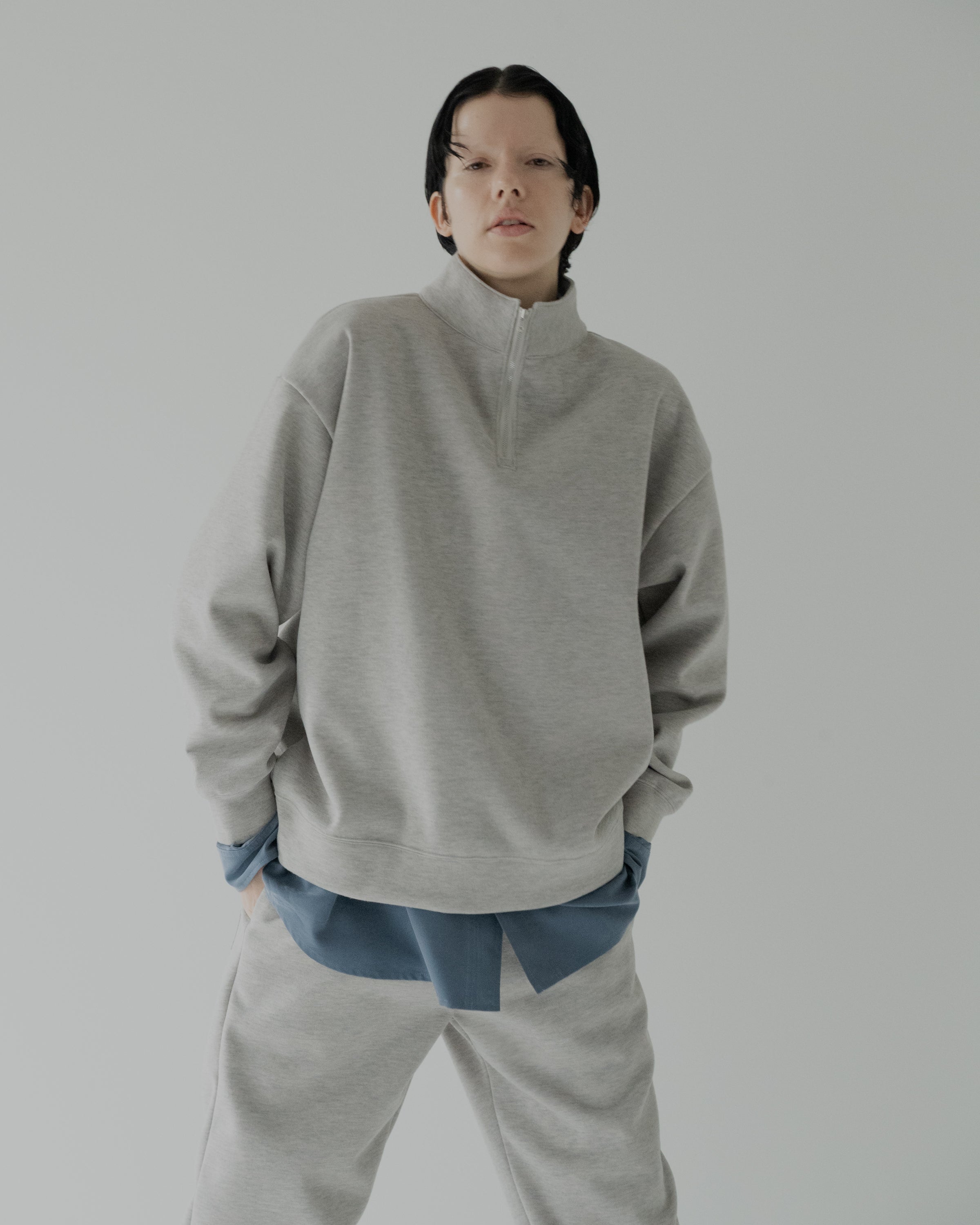 knit melton skipper sweater ice gray