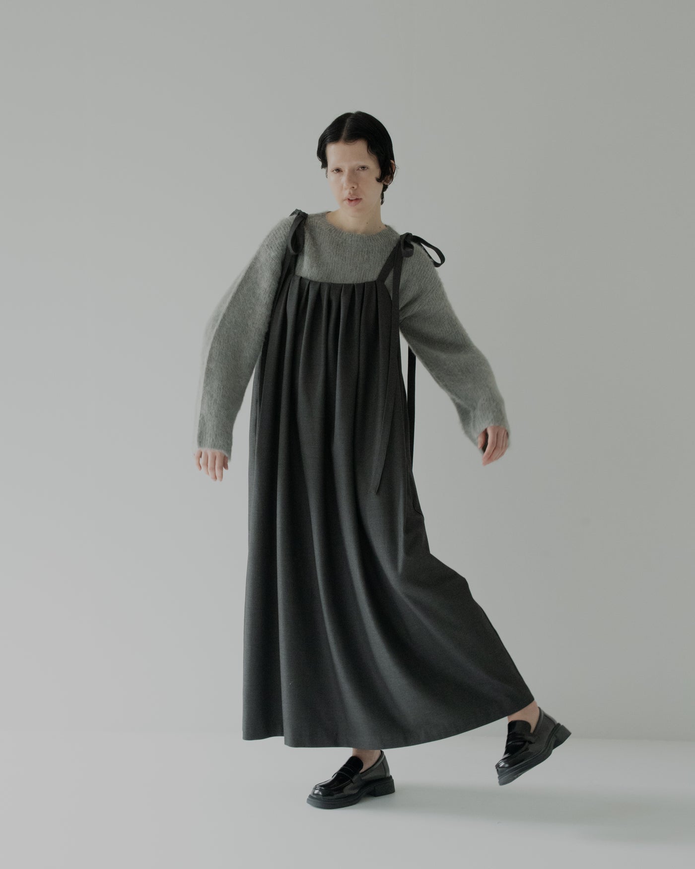 gabardine shoulder tuck dress