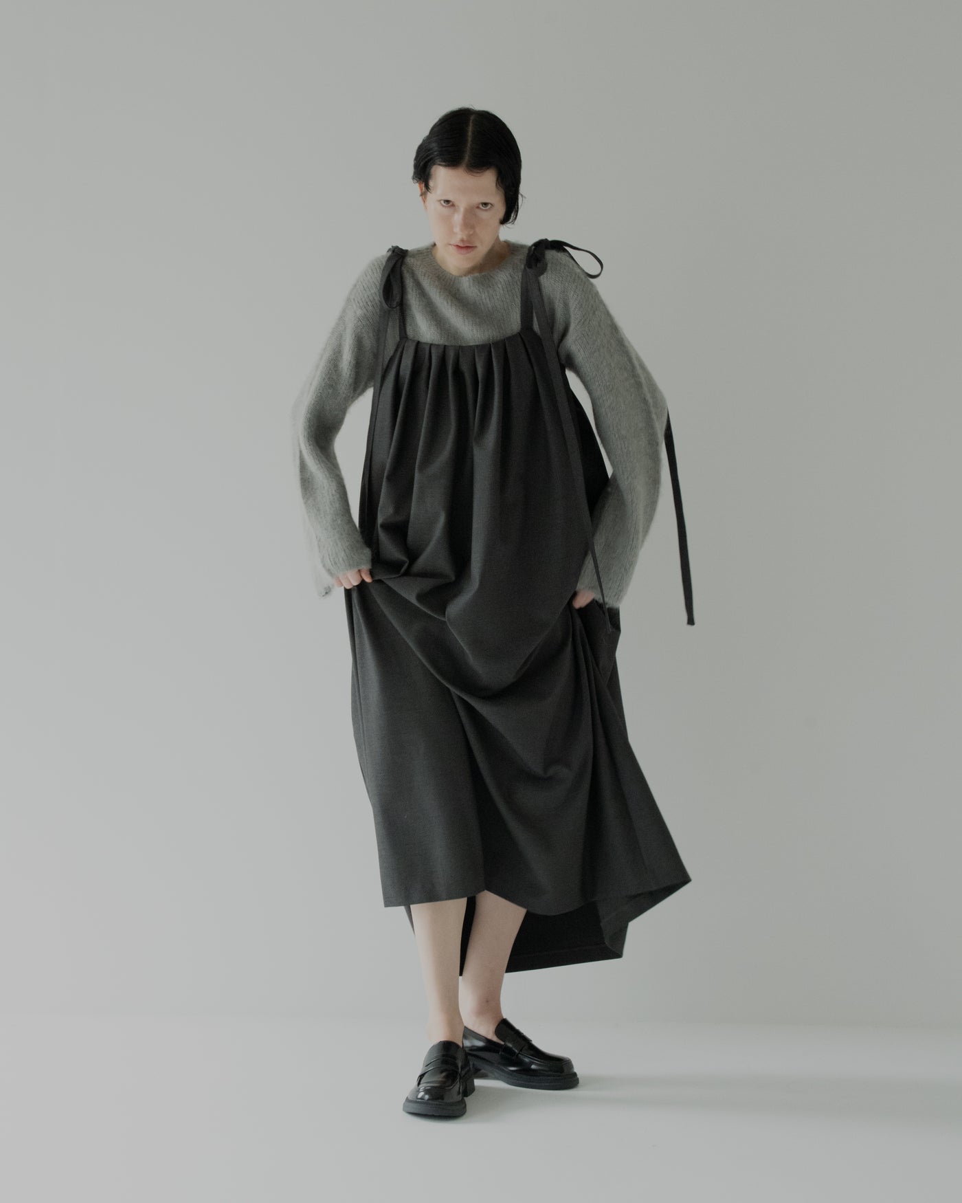 gabardine shoulder tuck dress