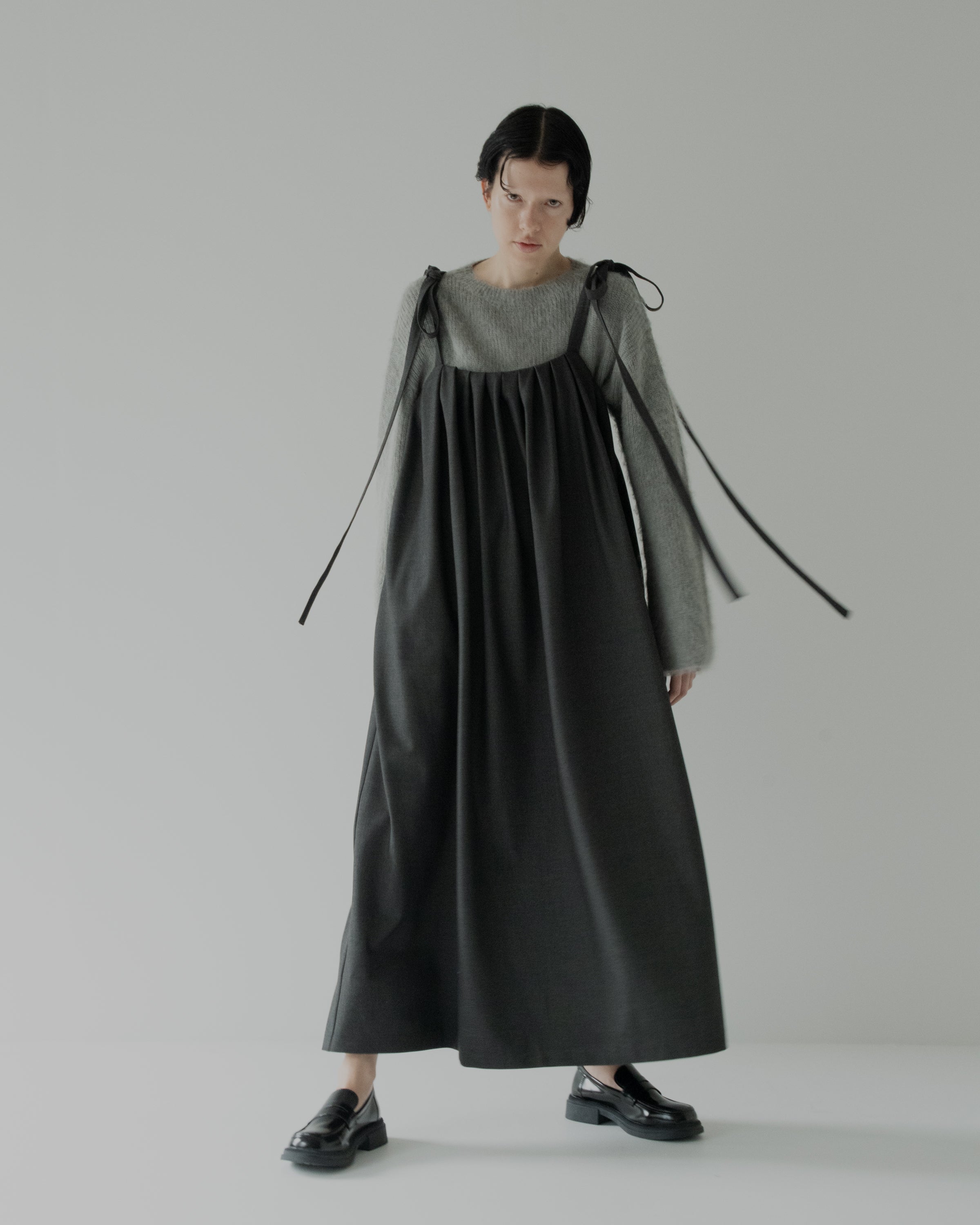 gabardine shoulder tuck dress dark plaid