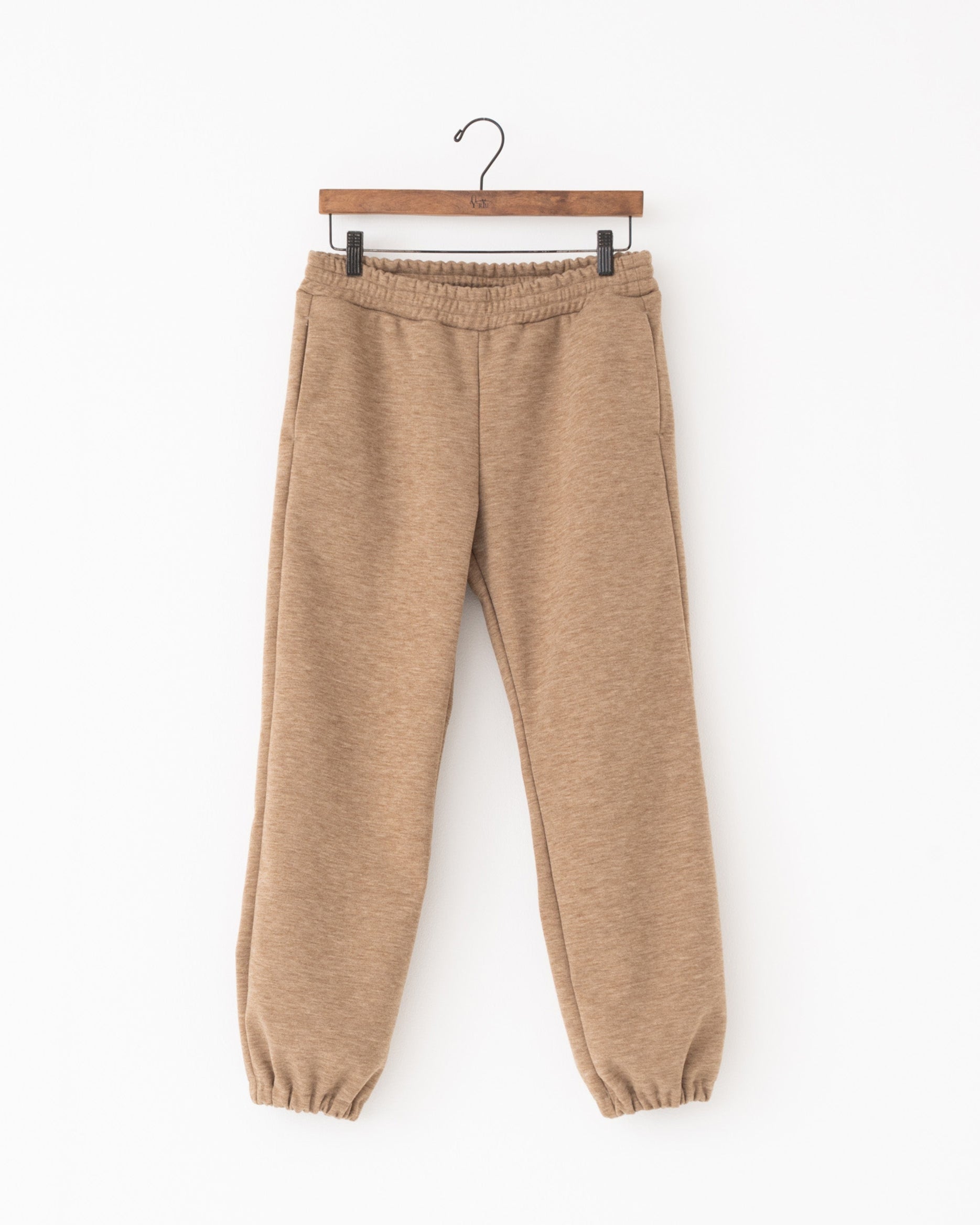 knit melton jogger pants beige