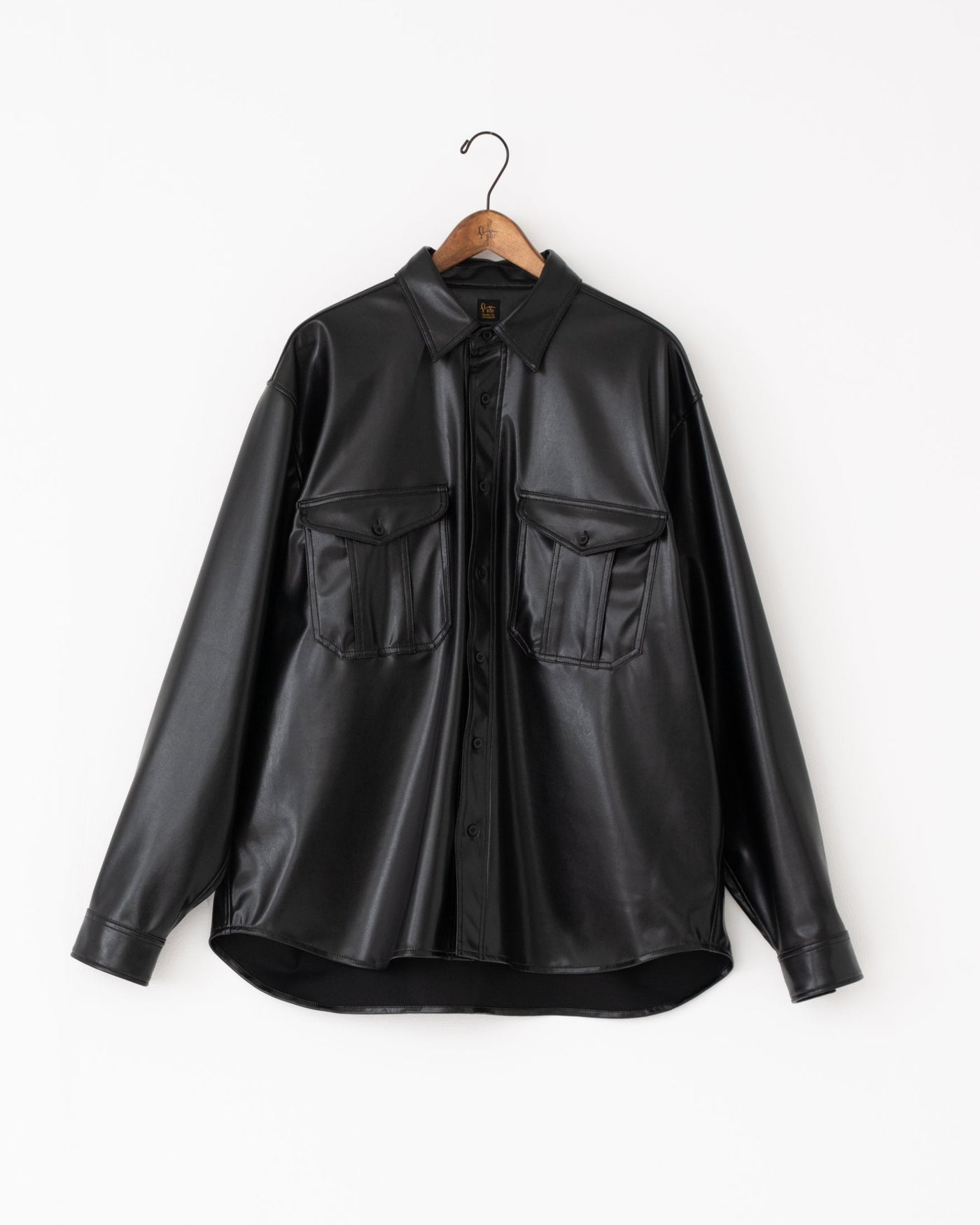 vegan leather long-sleeve shirt