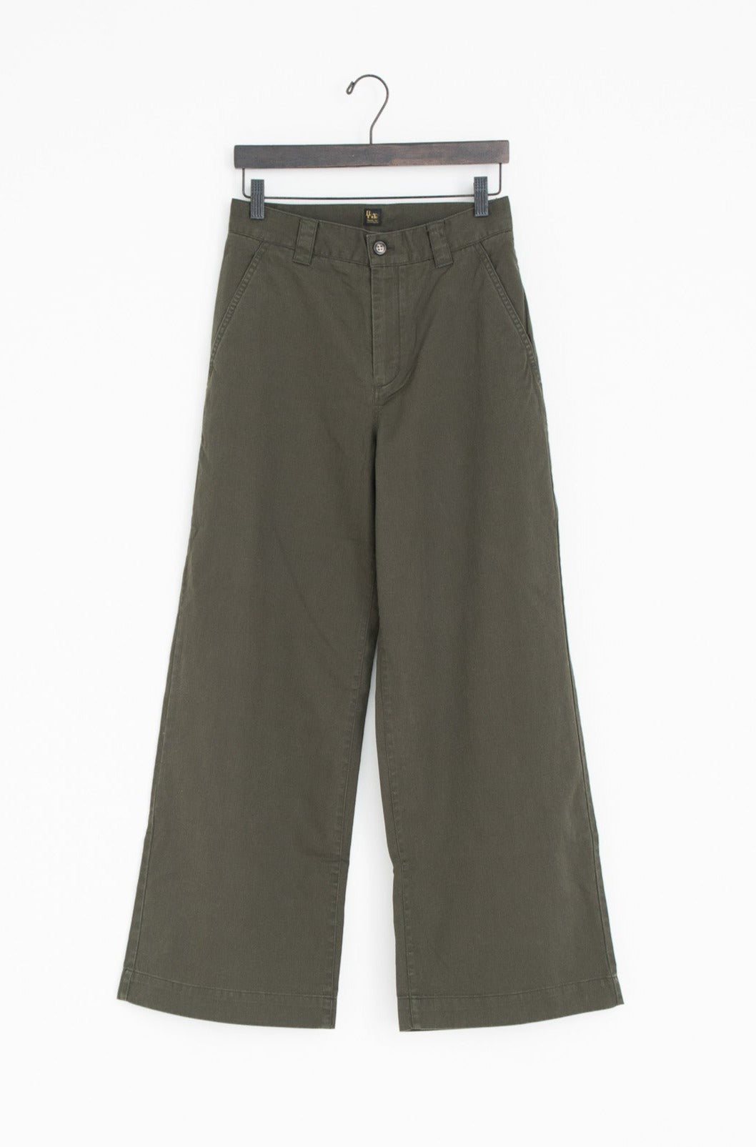 vintage satin wide full-length pants olive
