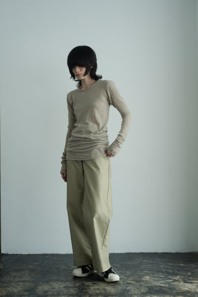 washable wool gauze r-neck knit