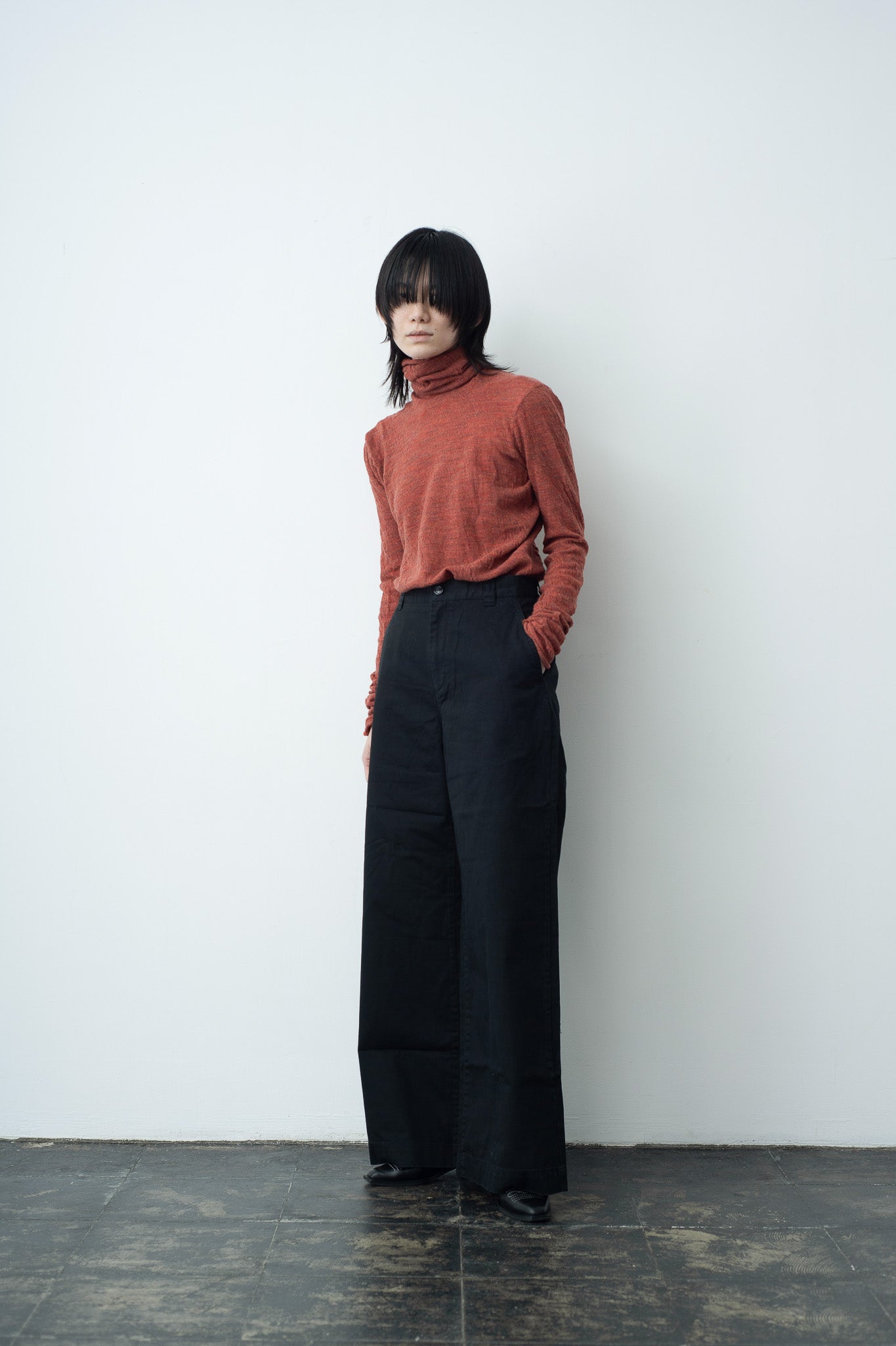 vintage satin wide full-length pants black
