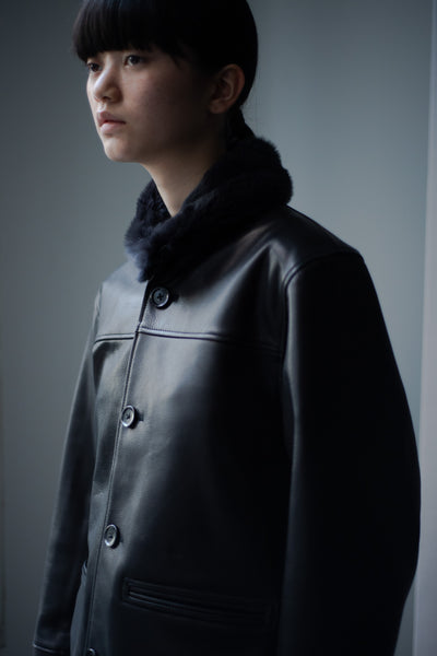 leather half coat with rex