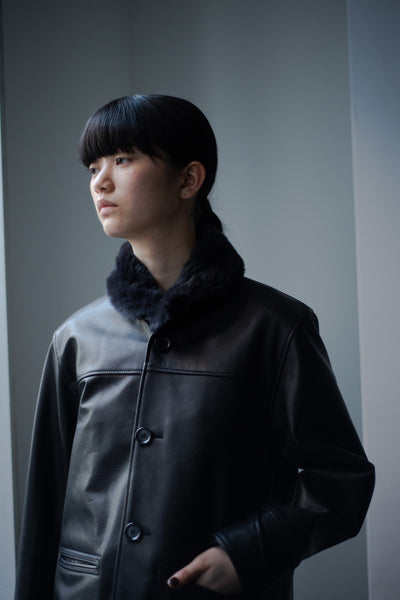 leather half coat with rex