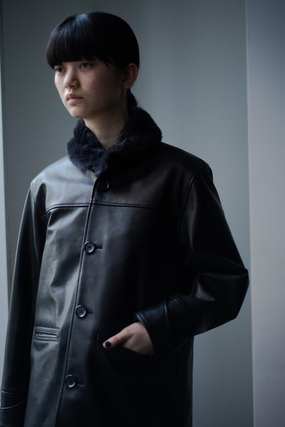 leather half coat with rex