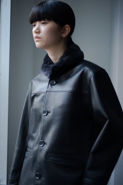 leather half coat with rex