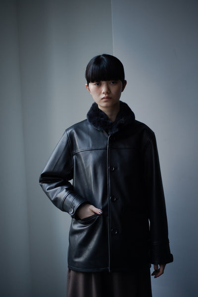 leather half coat with rex