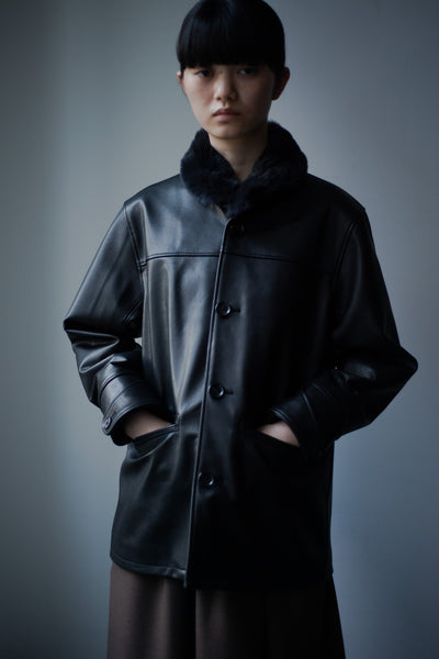 leather half coat with rex