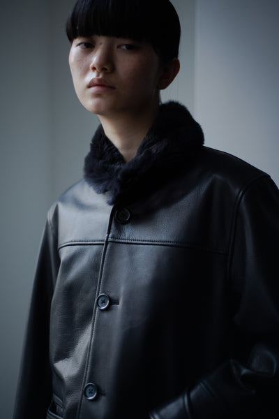 leather half coat with rex
