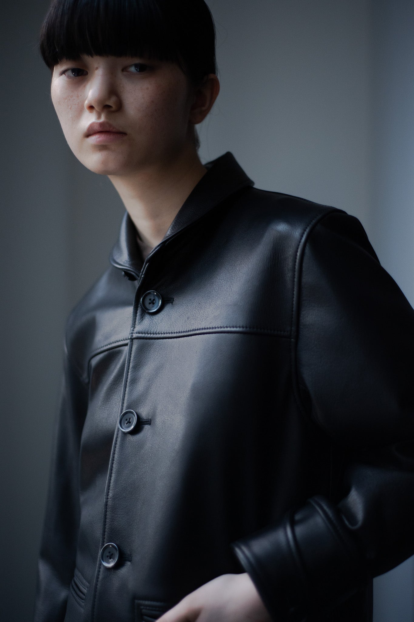 Leather half coat