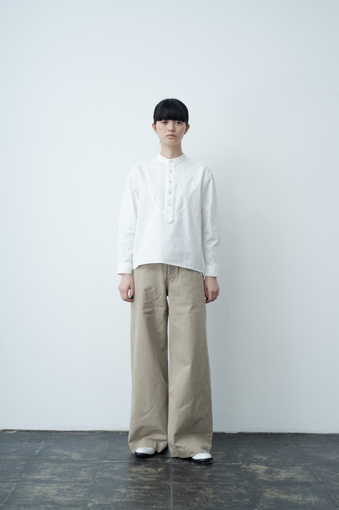 vintage satin wide full-length pants sand beige