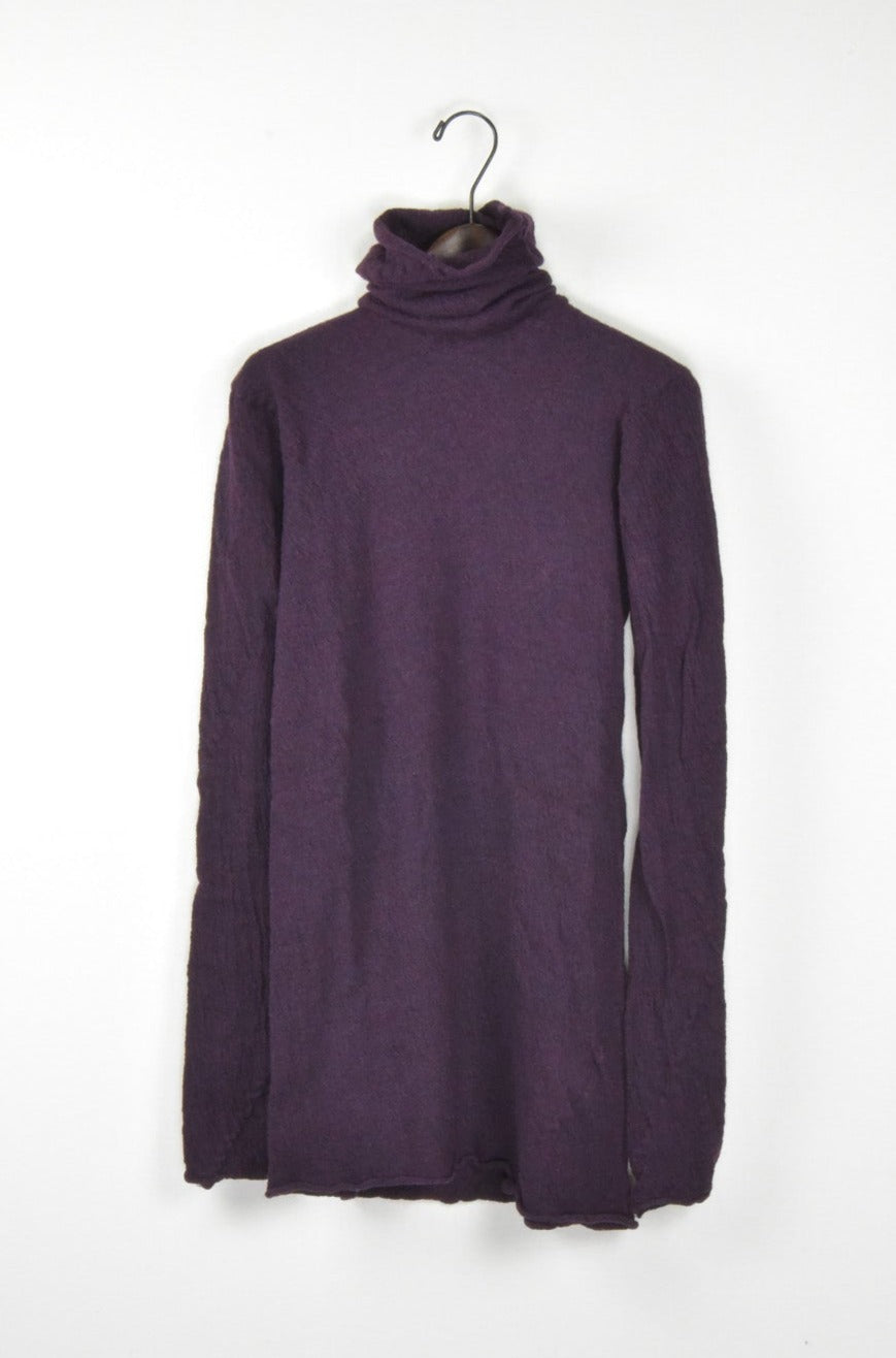 washable wool gauze t-neck knit bordeaux