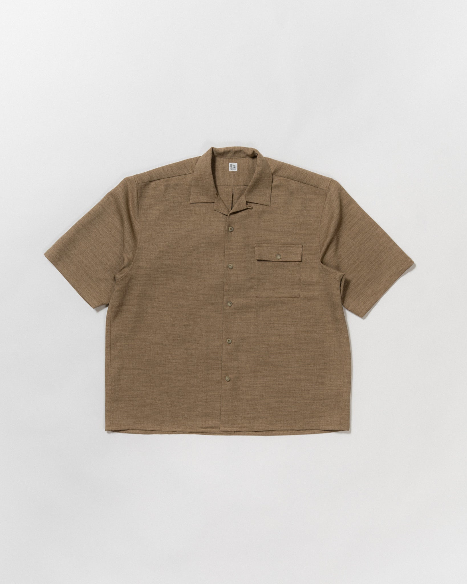 dry slub twill open collar half-sleeve shirt oak