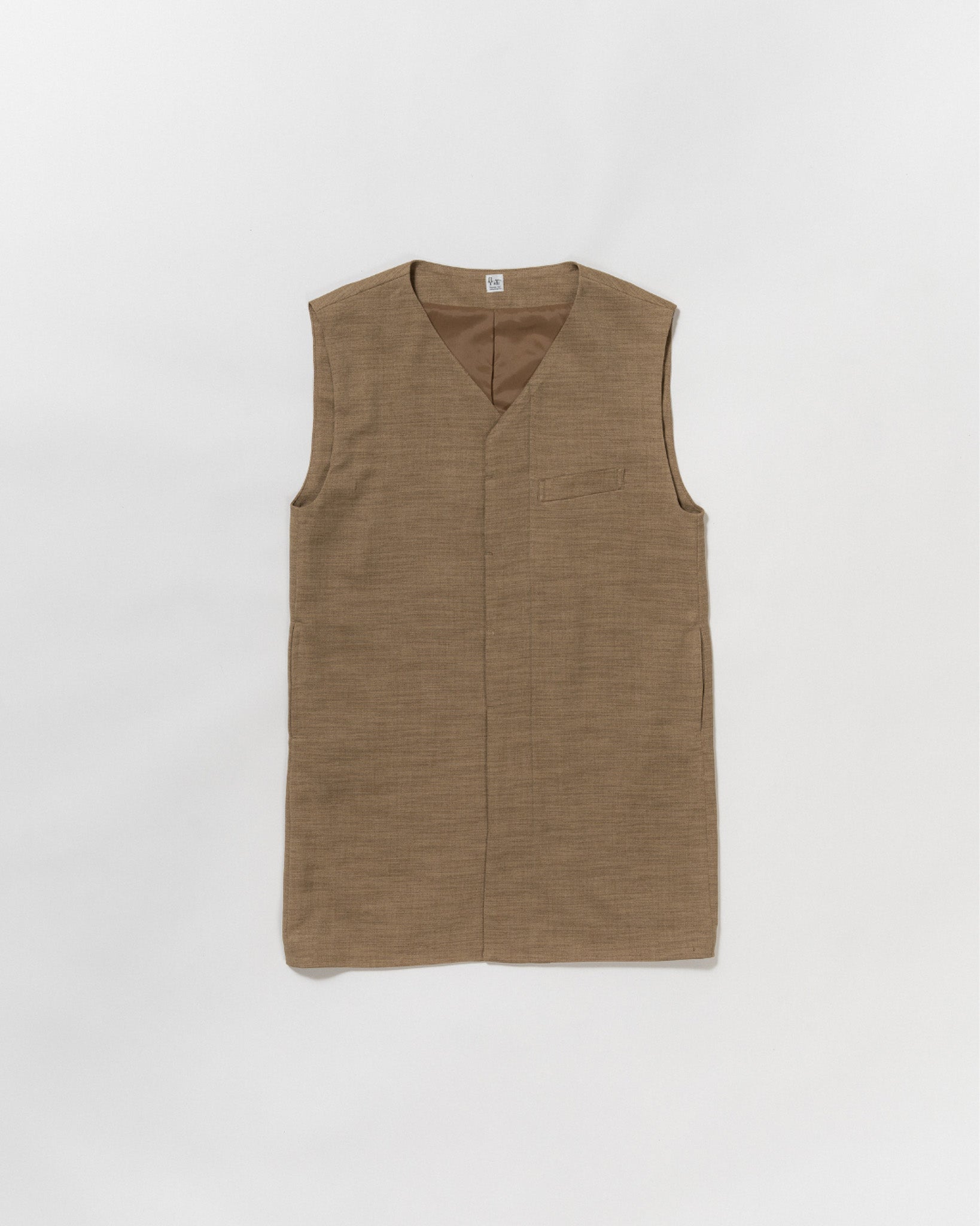 dry slub twill long gilet oak